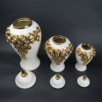 White ceramic jar with gold textured detailing decorative jar with lid for modern home decor