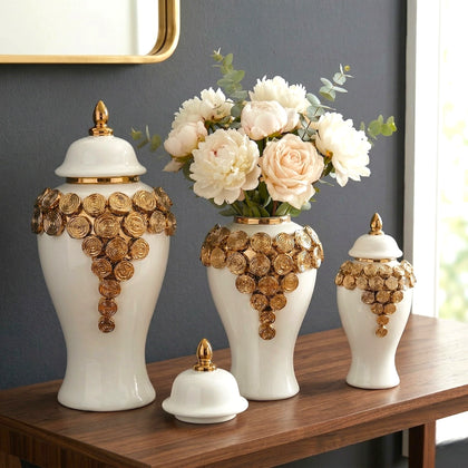 Orbit Bloom Decorative Jar ceramic jar with ring pattern design
