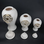 White ceramic jar with gold floral detail decorative jar with lid for modern home decor styling