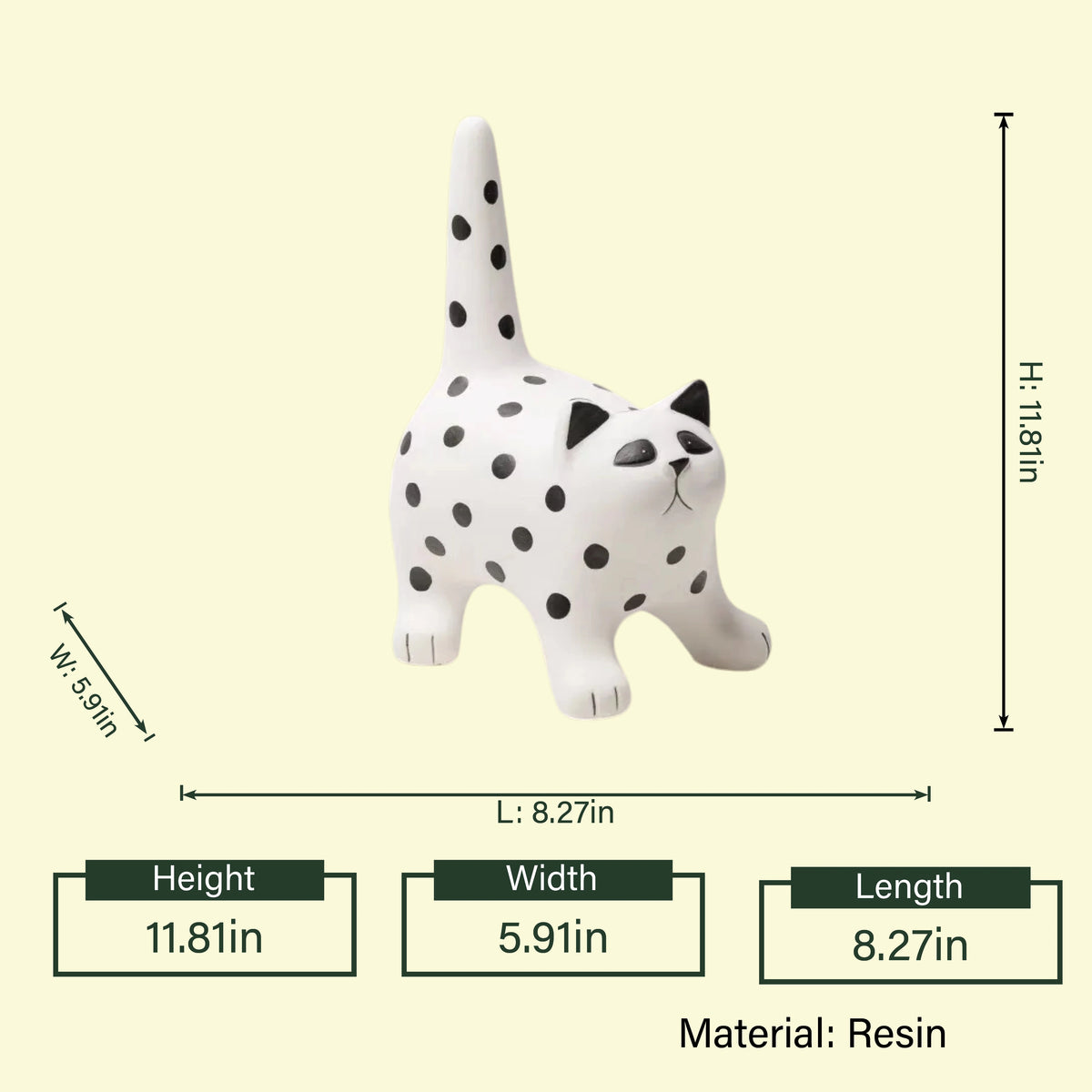Decorative cat accent with bold monochrome polka dot design