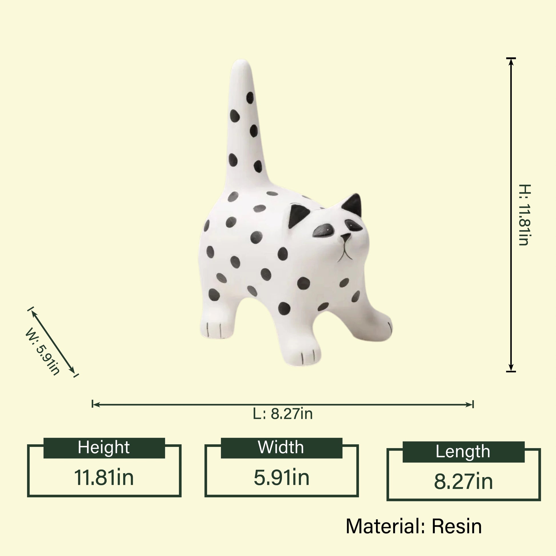 Decorative cat accent with bold monochrome polka dot design
