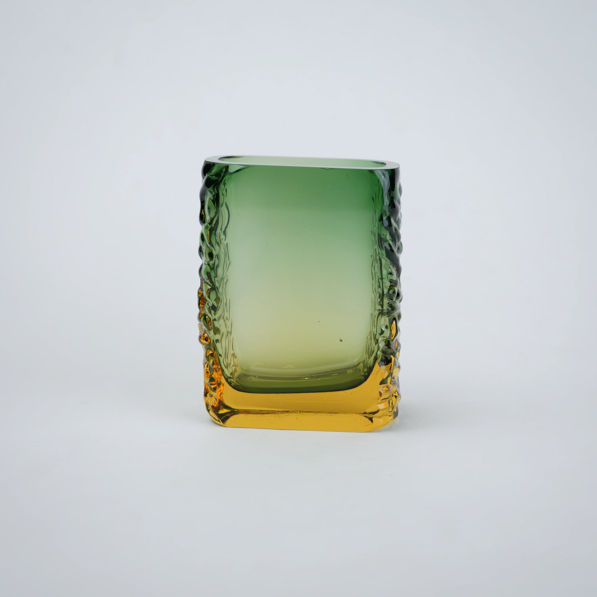 Small prism block vase green-amber front