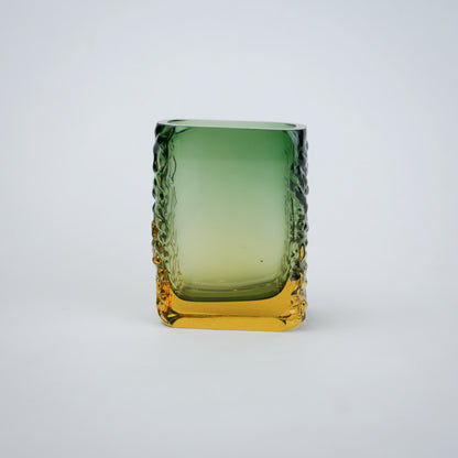 Small prism block vase green-amber front