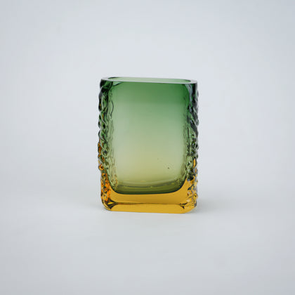 Small prism block vase green-amber front
