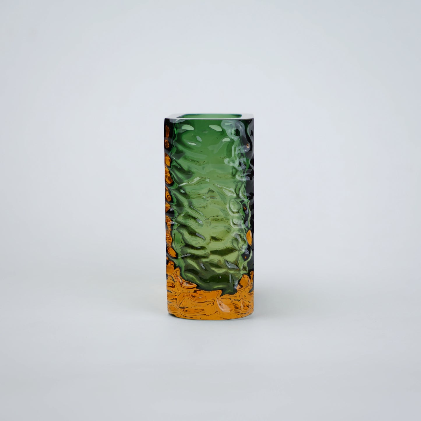 Tall prism block vase rippled bark on grey
