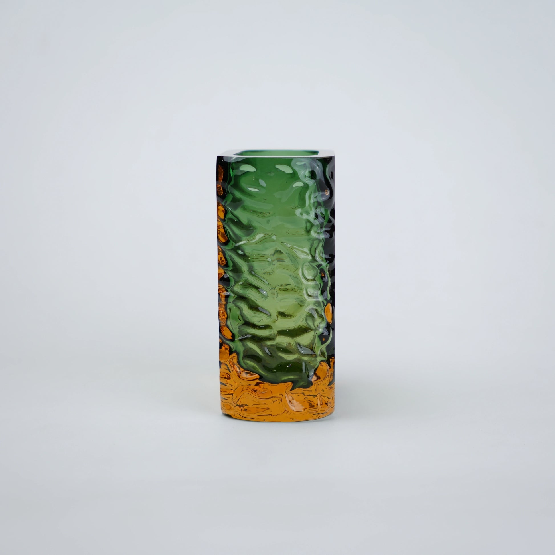 Tall prism block vase rippled bark on grey