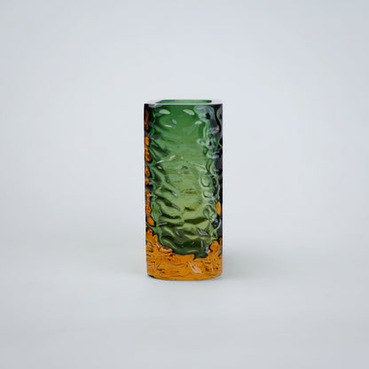 Tall prism block vase rippled bark on grey