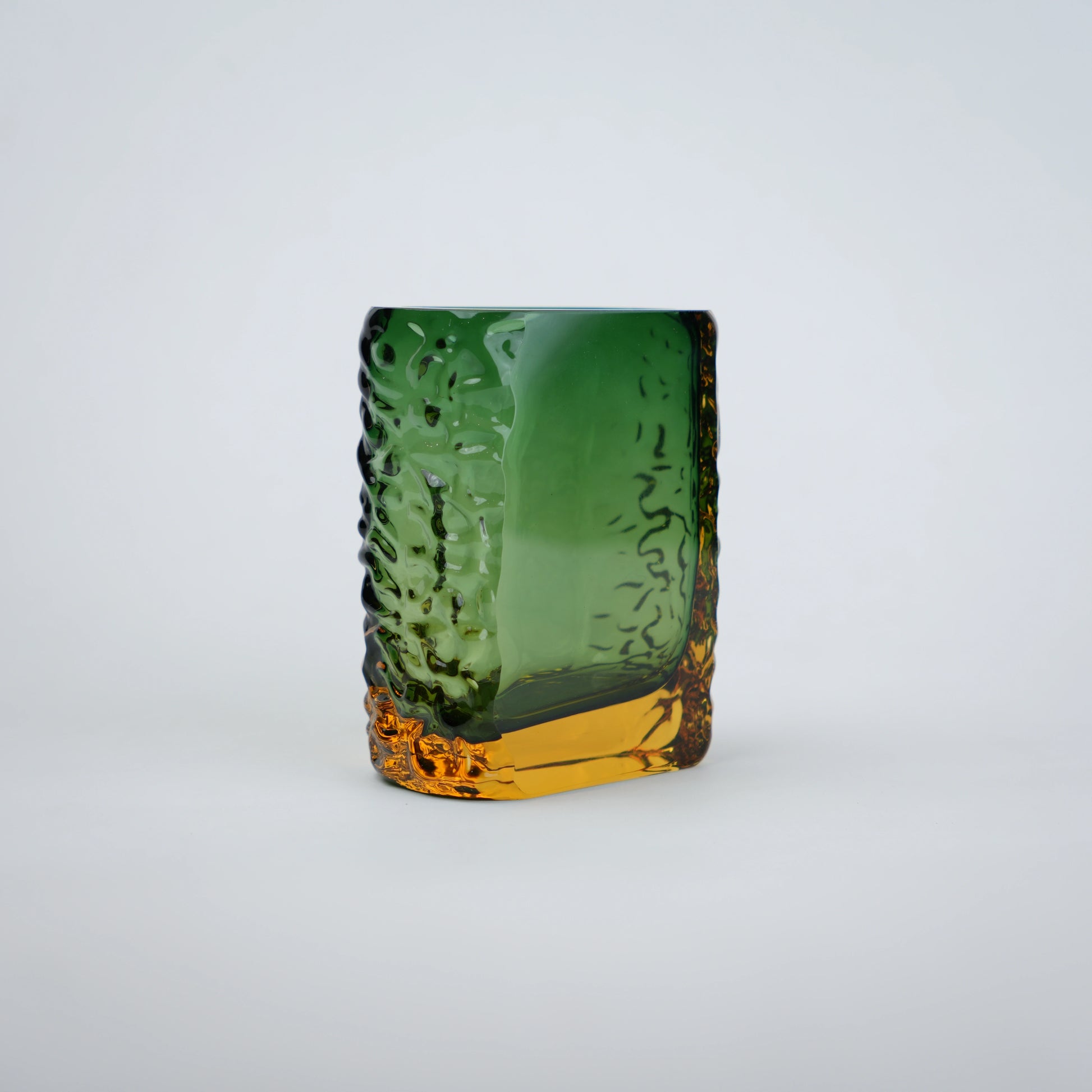 Prism block vase angled w/ crumpled bark sides