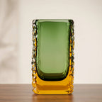 Sunset Gold textured glass vase with a translucent golden body and blue-tinted base
