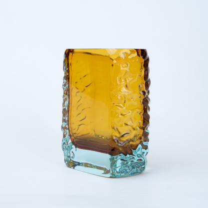 Sunset Gold textured glass vase with a translucent golden body and blue-tinted base