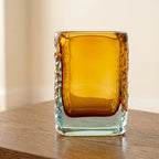 Sunset Gold textured glass vase with a translucent golden body and blue-tinted base