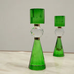 Premium candle holder pair featuring crystal-inspired geometric detailing