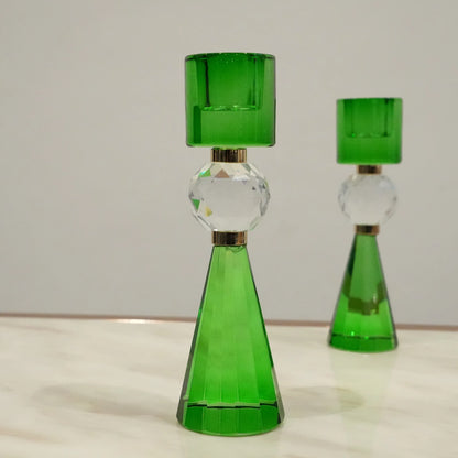 Premium candle holder pair featuring crystal-inspired geometric detailing