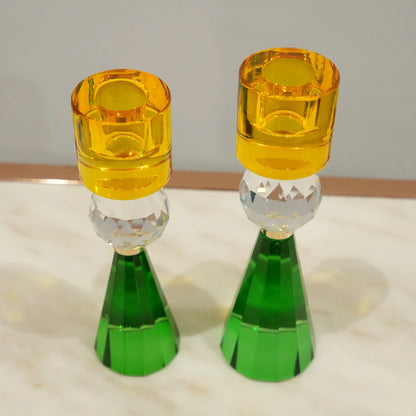 Luxury geometric crystal candle holder duo for modern home decor