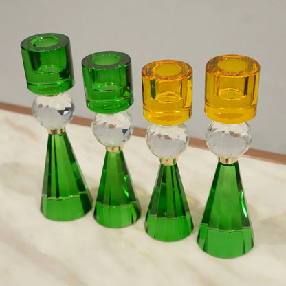 Modern prism crystal candle holder duo for dining table centerpiece styling