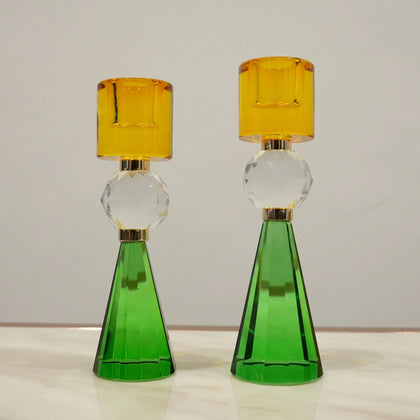 Modern prism crystal candle holder duo for dining table centerpiece styling