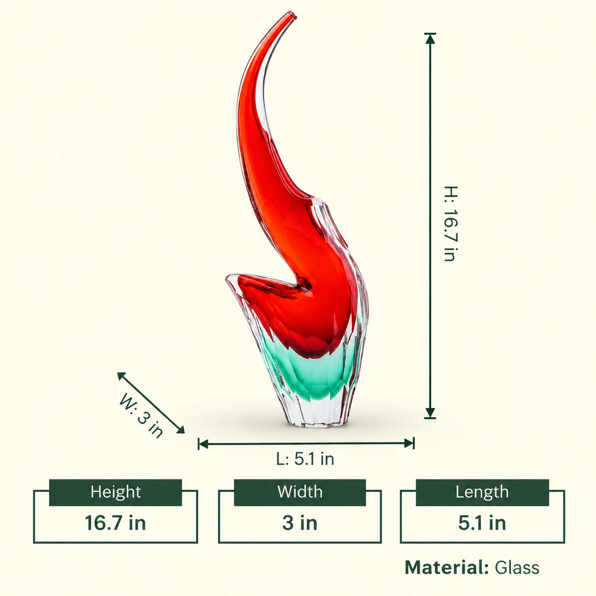 Curved gradient glass vase with side opening modern decor design