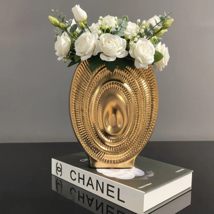 Contemporary decorative ceramic vase for modern shelf and console styling