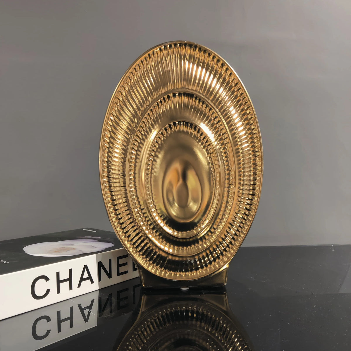Decorative ceramic vase accent with dimensional layered texture