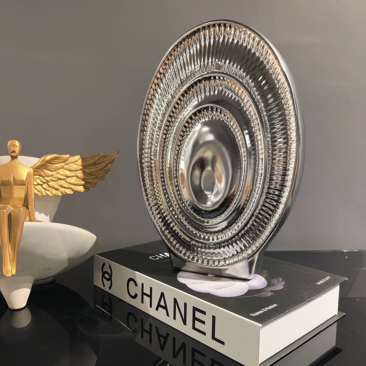 Decorative ceramic vase accent with dimensional layered texture