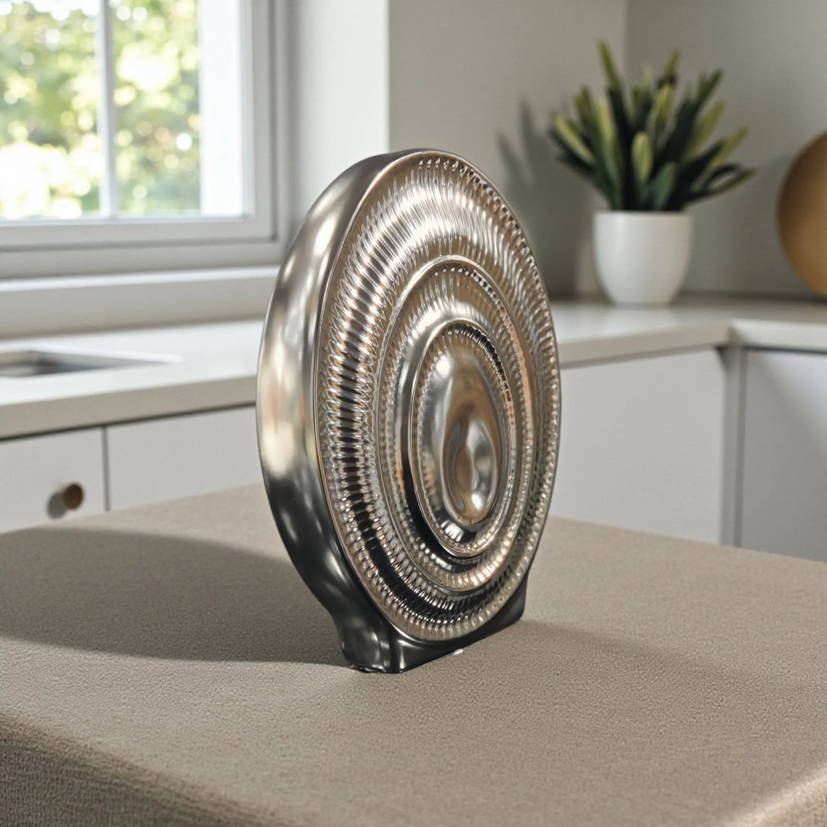Decorative ceramic vase accent with dimensional layered texture