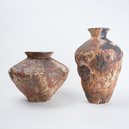 Rust earth vase pair, terracotta & charcoal