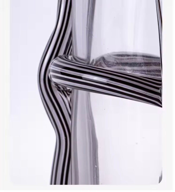 Tall ribbed vase macro, black-stripe applique