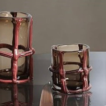 Opulent Bronze Red Striped Vase