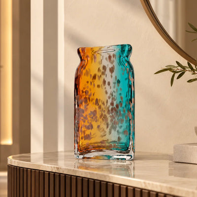 Teal Amber Glass Vase