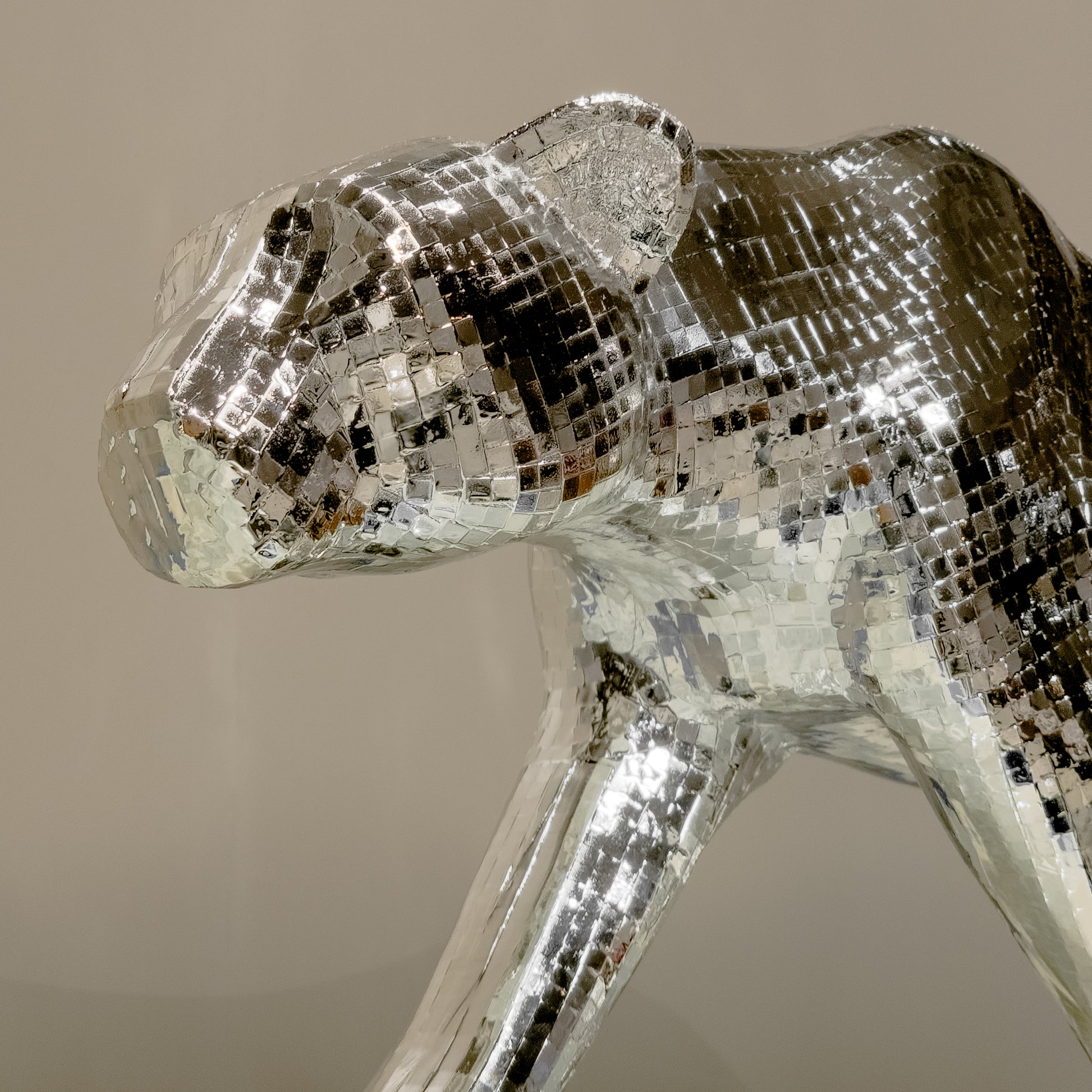 Chrome silver panther decor object in dynamic walking pose