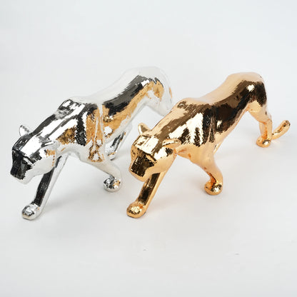 Silver & rose-gold panther pair on white