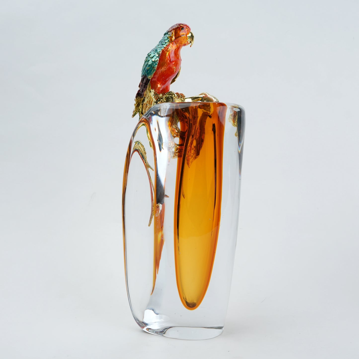 Parrot vase, crystal body, front on white