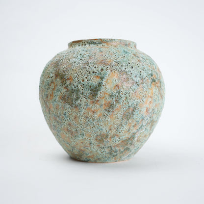 Speckled aqua vase, lava-textured front