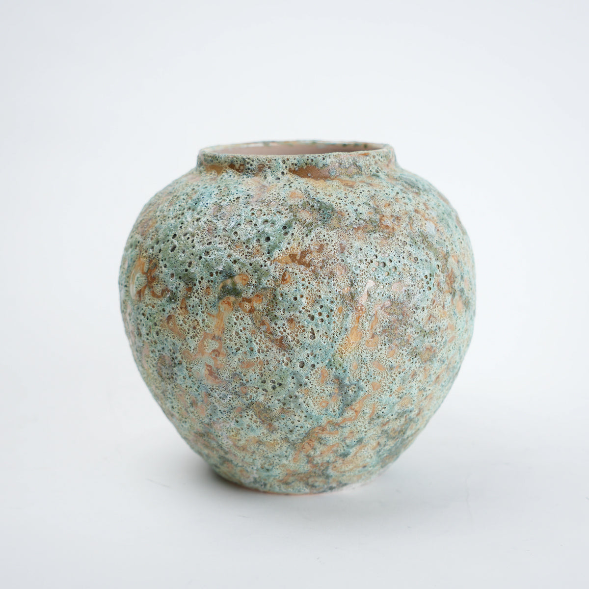 Speckled aqua ginger jar vase, 3/4 view