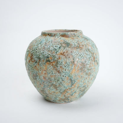Speckled aqua ginger jar vase, 3/4 view