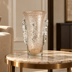 Champagne glass vase w/ copper fleck drip ribs
