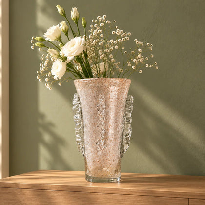 Champagne glass vase w/ copper fleck drip ribs