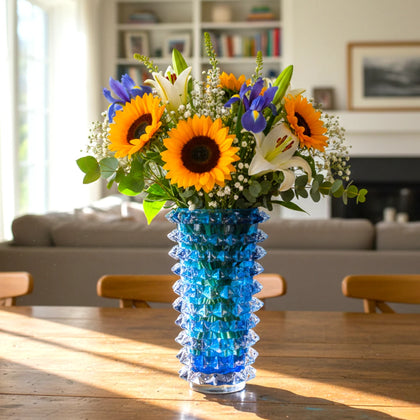 Spiked textured glass decorative vase with layered cylindrical design