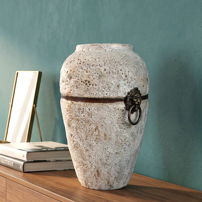 Stone White Lion Ring Ceramic Jar Vase