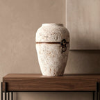 Stone White Lion Ring Ceramic Jar Vase