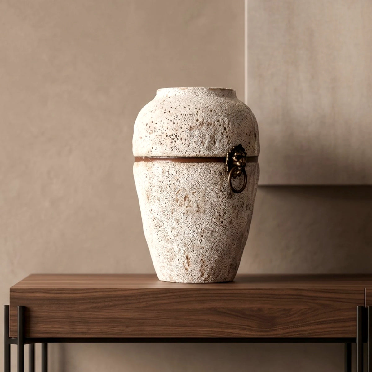 Stone White Lion Ring Ceramic Jar Vase