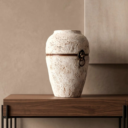 Stone White Lion Ring Ceramic Jar Vase