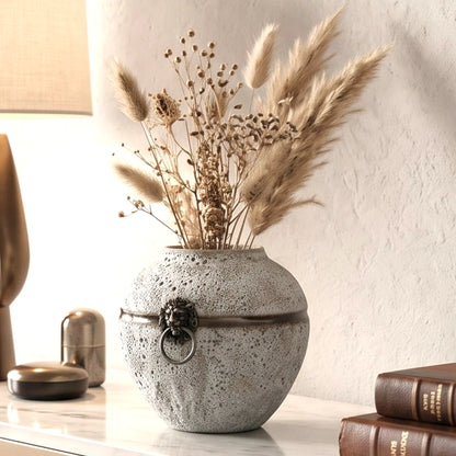 Stone White Lion Ring Ceramic Jar Vase
