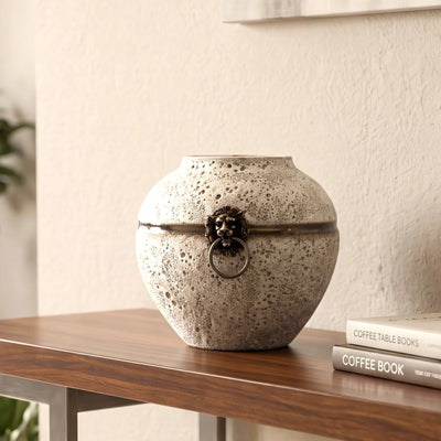 Stone White Lion Ring Ceramic Jar Vase