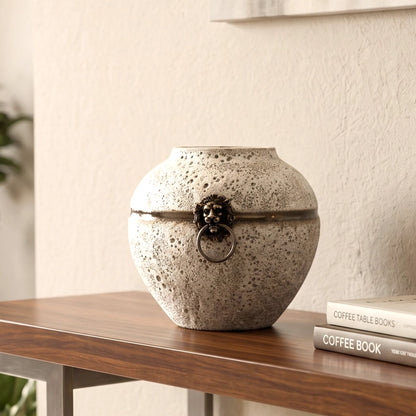 Stone White Lion Ring Ceramic Jar Vase