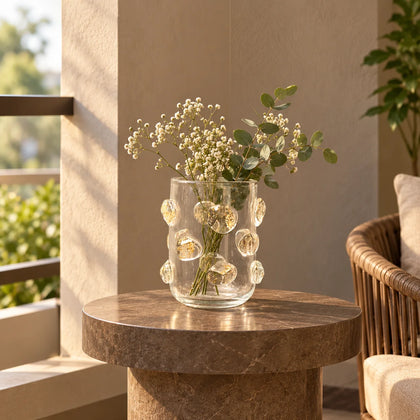 Pebble Luxe vase pair w/ roses, marble console