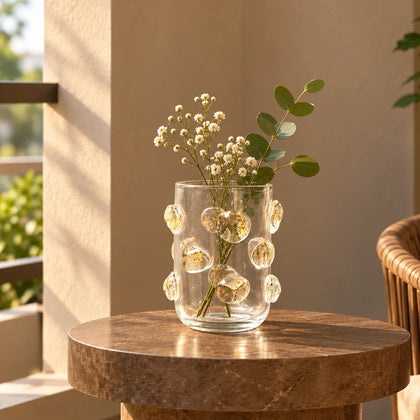 Pebble Luxe vase pair w/ roses, marble console