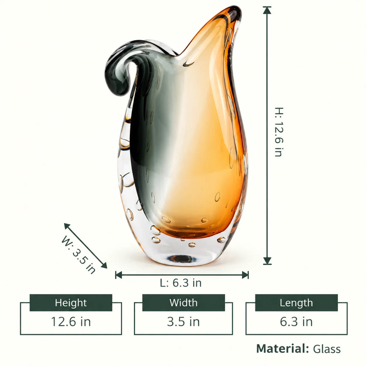 Glass vase with gradient color from gray to orange on a white background