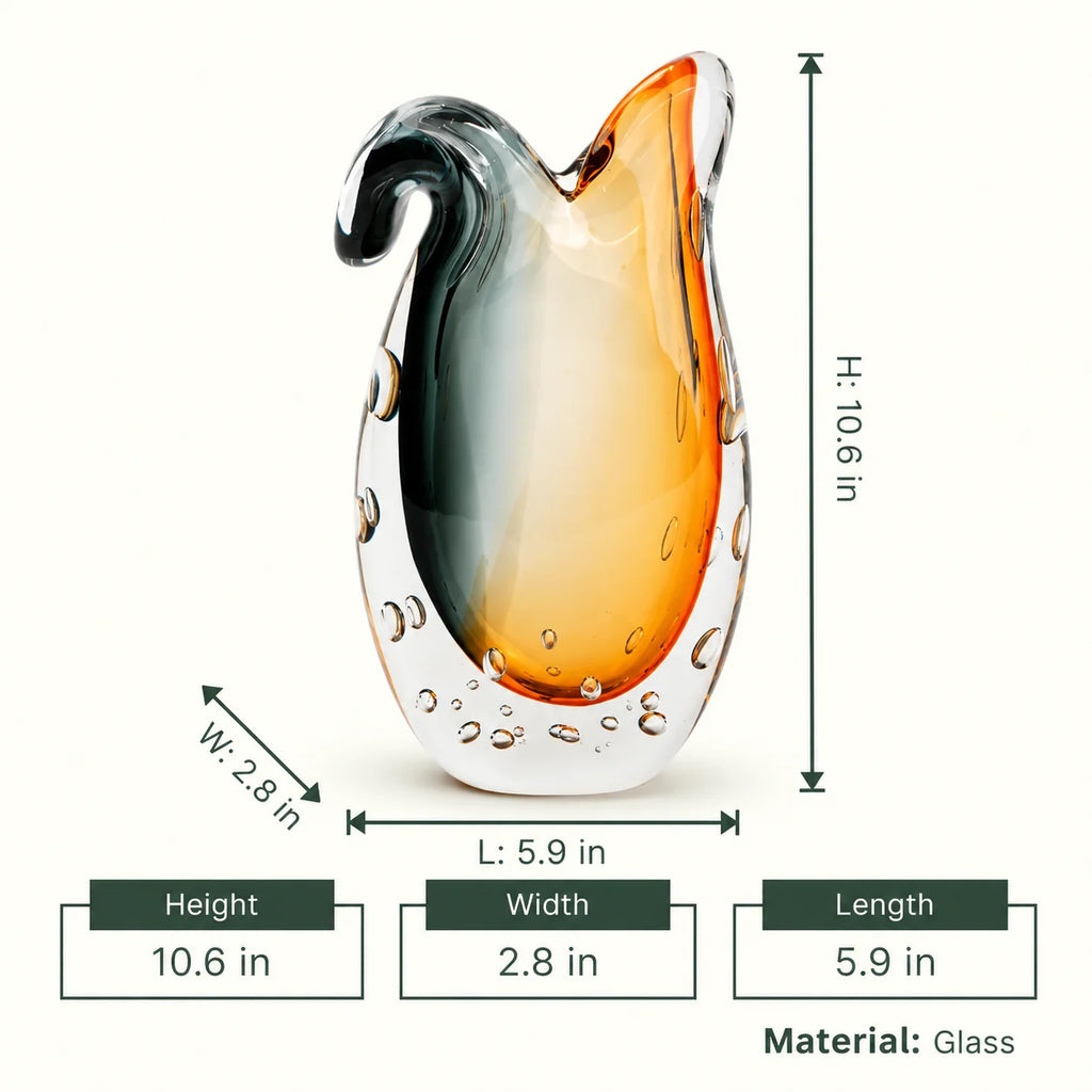 Glass vase with gradient color from gray to orange on a white background