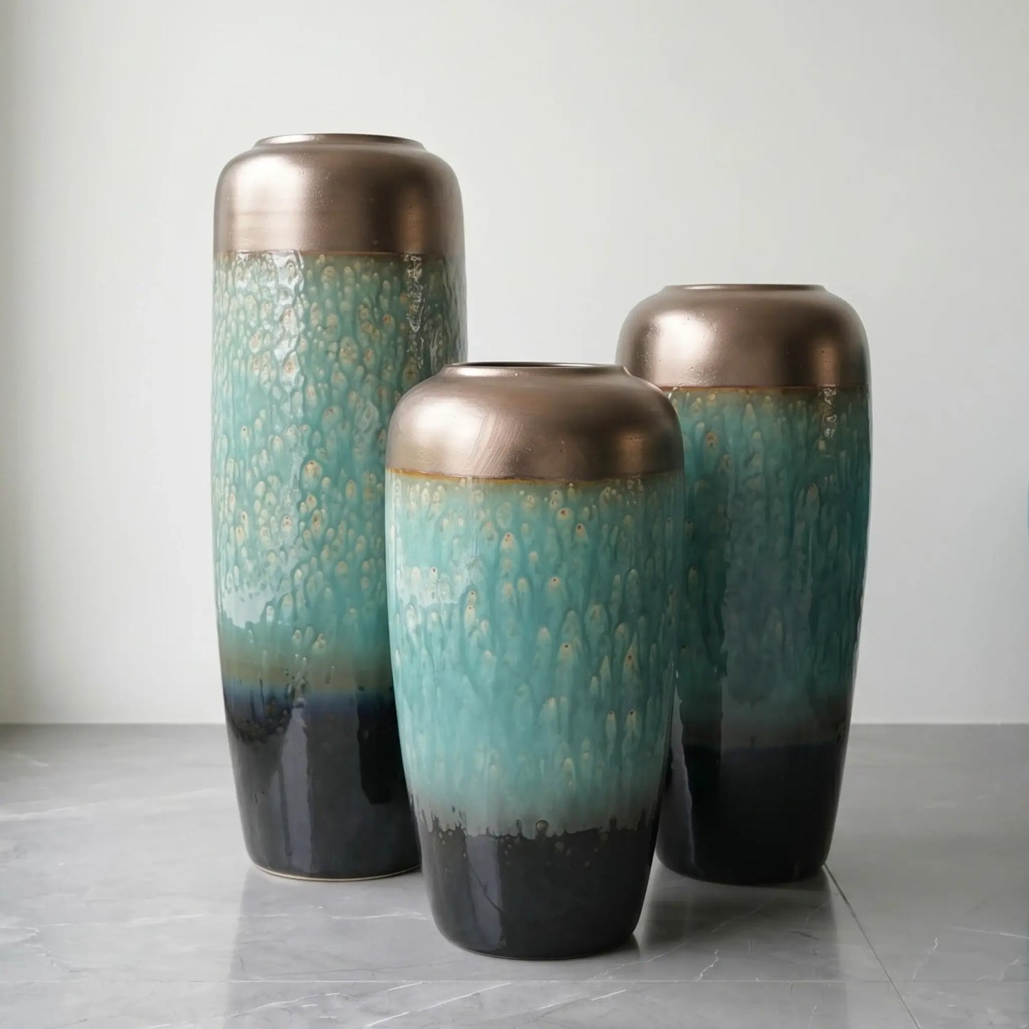 Teal Gold Ceramic Floor Vase